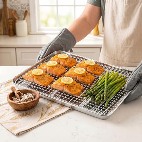 Homikit Large Baking Sheet with Wire Rack (1 Pan+1 Cooling Rack), 20”x14” - size: 20*14 Inch