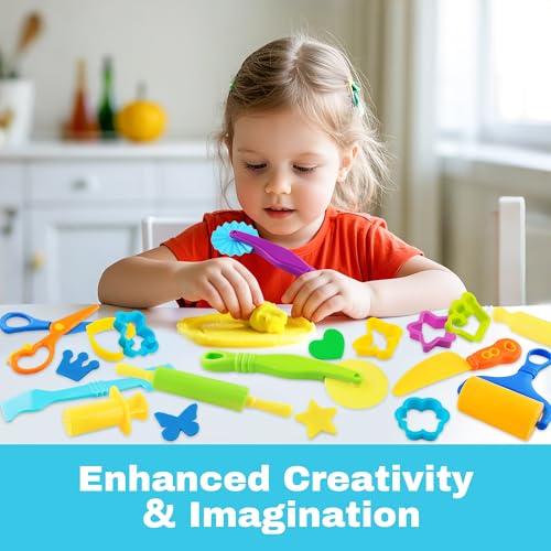LanMa 15 Pcs Dough Tools Set for Kids, Plastic Play Clay Accessories Kit with Rolling Pins, Cutters, Molds and Safety Scissors - color: cute