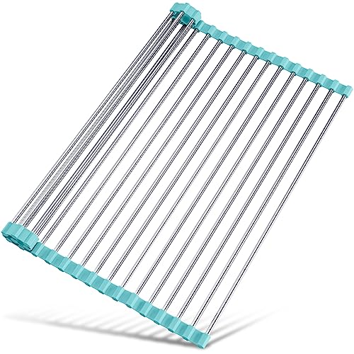Tomorotec Roll Up Dish Drying Rack Over Sink, 304 Steel, 21x15.5, Green - color: Green, size: 21 x 15.5 in