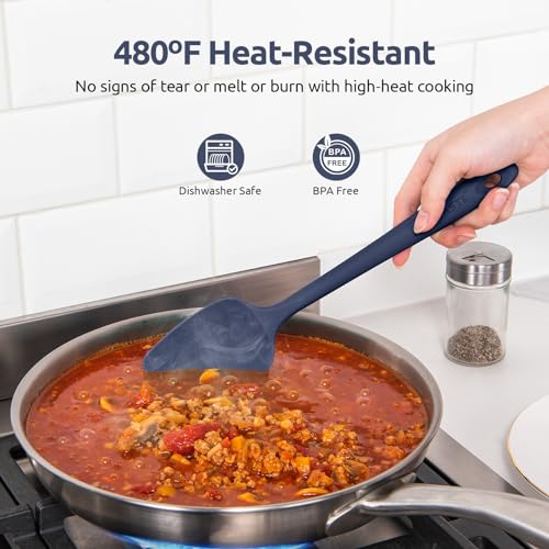 U-Taste Silicone Spoon Spatula Set of 3, 480°F High Temp, Midnight Blue - color: Midnight Blue