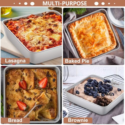 LIANYU 2 Pack 8 x 8 Inch Square Cake Pan, Stainless Steel Baking Oven Pan - size: 8'' x 8''