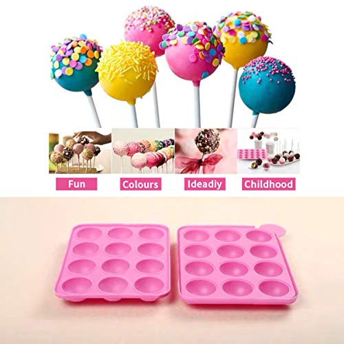 12 Capacity Silicone Lollipop Mold Set, Sucker Molds and Chocolate Hard Candy Mold with 60pcs Lollipop Sucker Sticks, Candy Treat Bags, Gold Ties. (12 Cavity Cake Pop) - style: 12 Cavity Cake pop