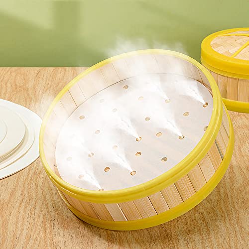 100 PCS Bamboo Steamer Liner, 10" Round Air Fryer Parchment Paper with Holes, White Anti-Stick Steamer Paper (Pack of 2) - size: 10 inch x10 inch x 0.01 inch (Pack of 2)
