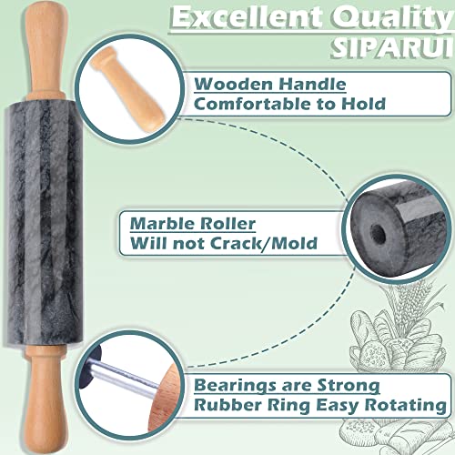 Marble Rolling Pin with Wooden Cradle Thick Handle Set for Baking,18.5 inch Premium Quality Polished Roller for Pizza Dough,Fondant,Pie Crust,Non-Stick Surface Easy to Clean(Black) - color: Black