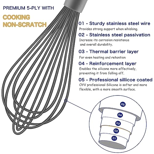 OYV Dishwasher Safe Silicone Whisk, 12-Inch, Grey - color: Gray