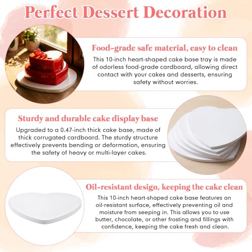 12 Pcs Heart Shaped Cake Boards, 10'' Cake Drum Plate, 1/2" Thick