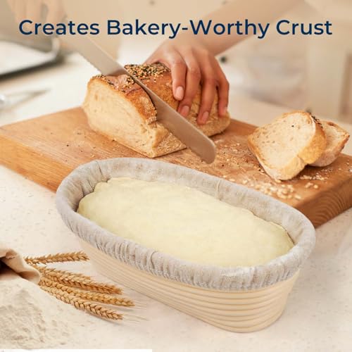 Lorzon 6 Pack Bread Proofing Basket Cover, 10 Inch Oval Banneton Liner, Linen Sourdough Bowl Covers for Bread Rising - size: 10 Inch Liner