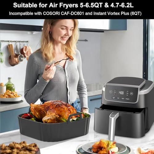 Square Silicone Air Fryer Liners 2 Pack 5-6.5QT for Ninja AF141/181 - color: Black, size: 5-6.5QT