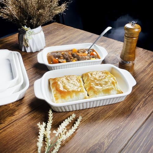 Ceramic Au Gratin Dishes, 8 x 5 Small Baking Dish with Handles, Set of 4, 15 Oz Individual Casserole Dishes, Casserole Pans for Lasagna, Pie, Roasting, Kitchen & Home, Oven Microwave Safe - color: Stripes, size: 8"(L) x 5.1"(W) x 1.25"(D) Inch / 15.3 oz