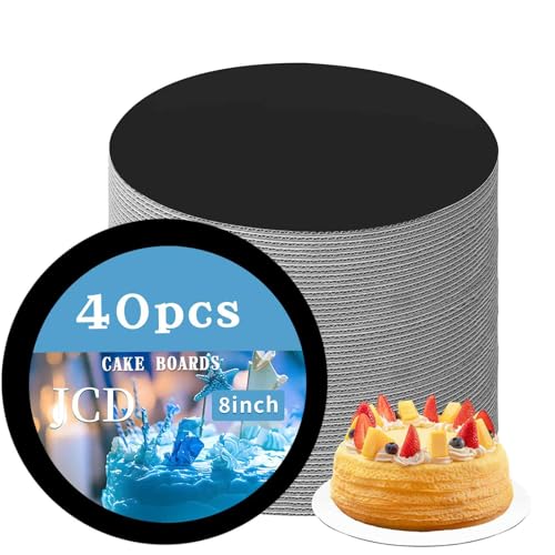 JCD 8" Black Cakeboard Round,Disposable Cake Circle Base Boards Cake Cardboard Pizza Plate Platter 8 inch,Pack of 40-Thinner But Stronger(Black, 8inch/40Pcs) - color: Black, size: 8inch/40Pcs