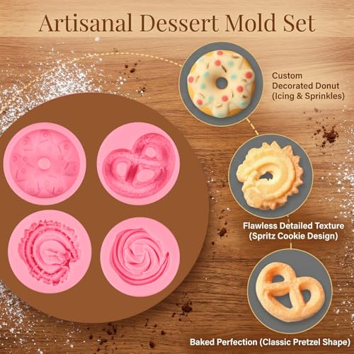 4 Pcs Donut Fondant Molds 4Pcs Cookie Silicone Molds - color: F-25