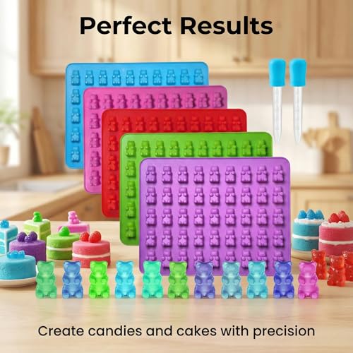 5Pcs Gummy Candy Molds - Silicone Gummy Mini Bear Molds with 2Pcs Dropper,Non-stick and Bpa Free for Candy Chocolate Gummies Baking - color: 5pcs Mini Bear Molds