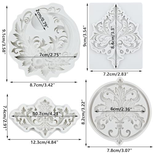 Baroque Silicone Mold Curlicues Scroll Lace Fondant Mold Set of 4 - color: Style E