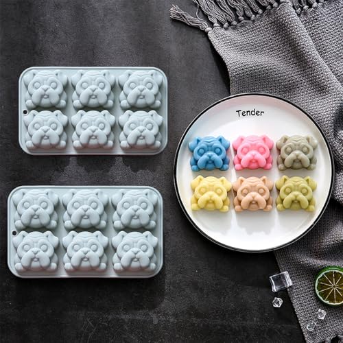 2PCS Silicone Bulldog Molds, 6 Cavity Bulldog Chocolate Molds for Candy - color: Blue(R0174)