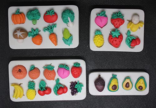 Lovely Small Items Silicone Fondant Molds Set For Cake Topper, Gumpaste, Candy & Chocolate, Polymer Clay and More (Vegetables & Fruits) - color: Vegetables & Fruits