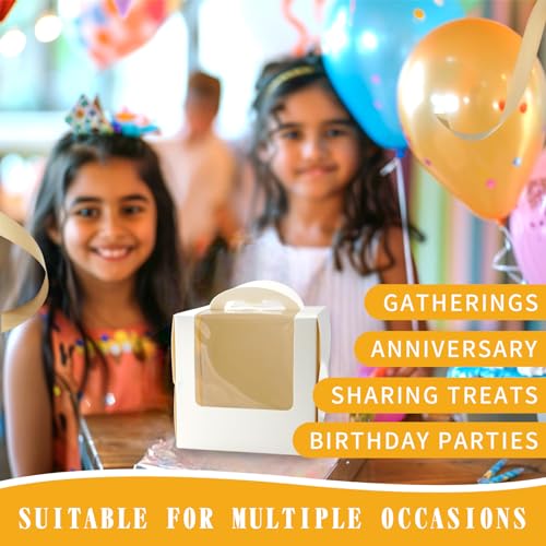 6x6x6 Cake Boxes with Handle & Boards, 24 Pack White for Cupcakes