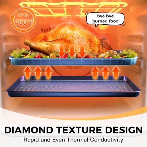 HONGBAKE 22-Piece Baking Pans Set Nonstick, Stackable Non Toxic Bakeware Sets with Diamond Texture, Oven Pan Set for Cooking, Includes Cookie Sheet with Rack, Cake Pan, Roasting Pan, Muffin Tin, Blue - color: Sapphire Blue