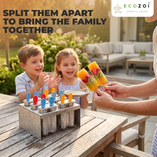 Ecozoi Stainless Steel Popsicle Molds with Rack, 6 Twin Round Ice Pop Makers, 30 Reusable Bamboo Sticks, 24 Silicone Seals, 3 oz, for Kids and Adults - size: Round-6 Twin Molds