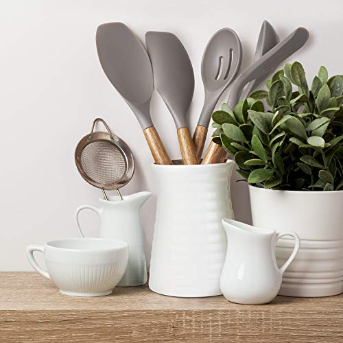 Kitchen Utensils Set, Silicone Cooking Utensils Set,Non-Stick Silicone Spatula Set with Natural Acacia Hard Wood Handle, 5 Piece, Upgraded Thickened Cookware - color: Gray