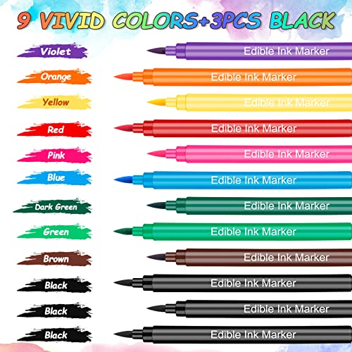 Food Coloring Pens, 12Pcs Double Sided Edible Food Coloring Markers with Fine and Thick Tip, Food Grade Gourmet Writers for DIY Cake Decorating, Cookies, Frosting, Fondant, Easter Eggs