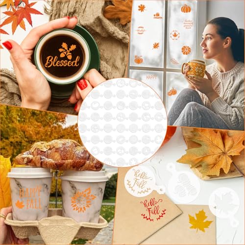 56 Pcs Thanksgiving Cookie Stencils for Royal Icing Cookie Decorating Kit - Small Fall Coffee Latte Art & Cupcake Cocktail Drink Food Baking Stencils - style: Thanksgiving