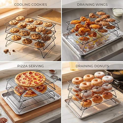 Cooling Rack for Baking, 3-Tier Stackable Wire Rack 10"x15.8" - color: Cooling rack*3