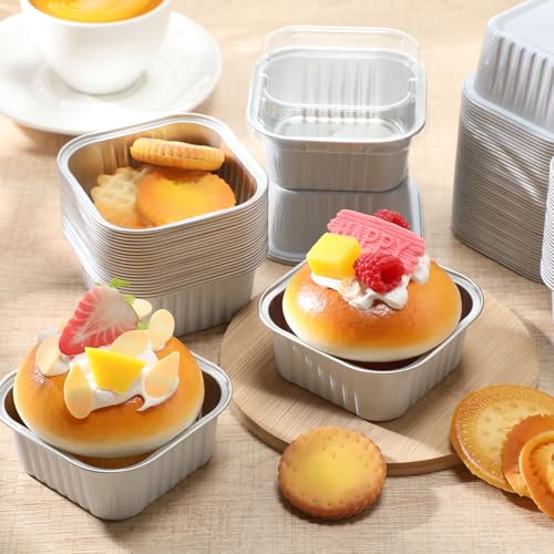 Skylety 100 Pcs 5oz Mini Square Cake Pans with Lids, White - color: White