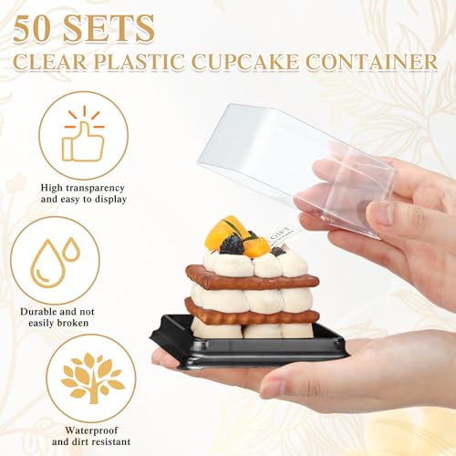 Honeydak 3.5 Inch Individual Cupcake Containers with Lids, Black, 50 Sets - color: Black