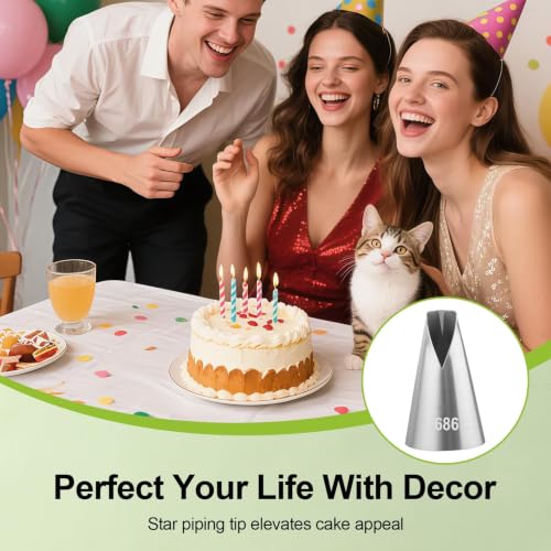 5 Pcs V-Shaped Piping Tips Set with 2 Couplers, Large Cake Decorating Tips - color: 580/686/580S