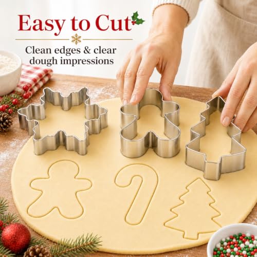 Large 4-Inch Christmas Cookie Cutters, 6-Piece Stainless Steel Set - style: Christmas