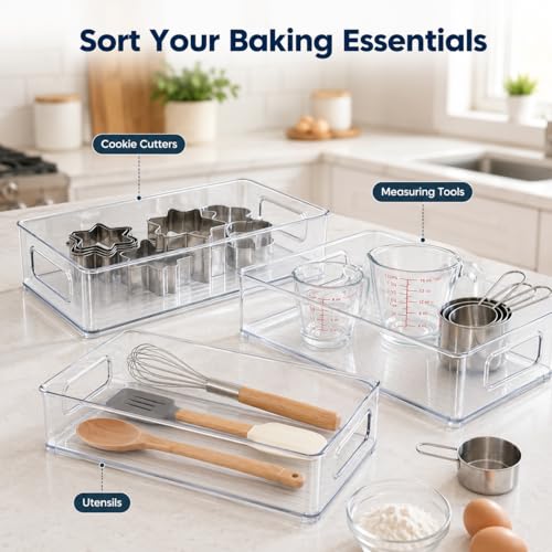 3 Pack Baking Supplies Storage Containers,Cookie Cutter Storage with Handles,Stackable Bakeware Organizer Storage Bins,BPA Free Baking Accessories,Kitchen,Pantry Storage and Organization Box