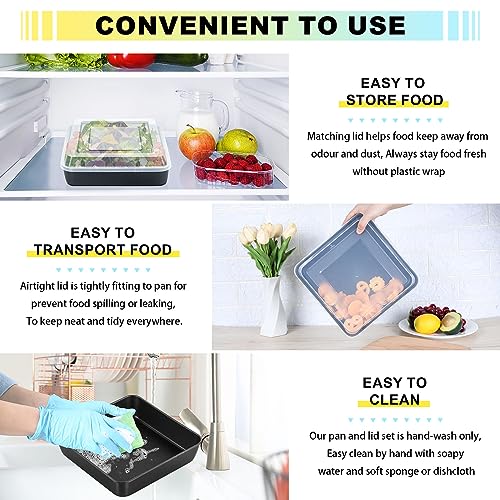 P&P CHEF 8 x 8 Inch Baking Pan with Lid, Nonstick Square Cake Pans - 4Pcs - size: 8 x 8 Inch