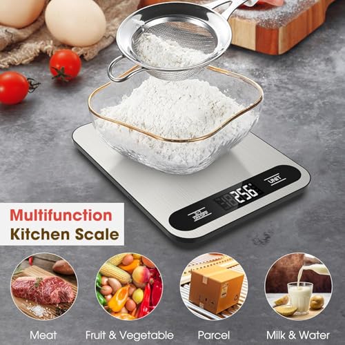 Digital Kitchen Scale, 11lb Stainless Steel Food Scale with LCD Display, 6 Units Tare Function, 0.05oz/1g Precision for Baking (Black) - color: Black