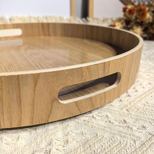 i-lan 16-Inch Wooden Lazy Susan Turntable with Handles, Natural Wood - color: Natural Wood