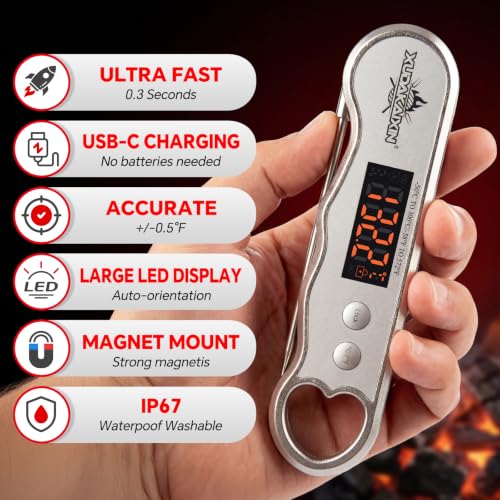 0.3s Fast Read Meat Thermometer – USB-C Rechargeable, Silvery - color: Silvery