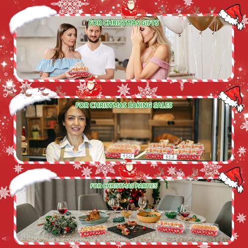 50Pack Christmas Mini Cake Pans Disposable Mini Loaf Pans with Lids and Spoons, 6.8Oz Aluminum Foil Pans Tins, Individual Dessert Cups Containers for Sales,Party,Picnics - color: 50-Christmas-Red