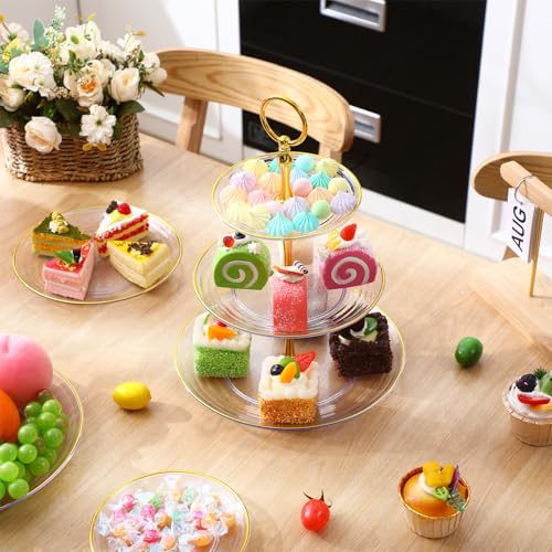 Teenyyou 8 Pack 3 Tier Plastic Cupcake Stand Bulk, Clear, Round - color: Clear, style: Round