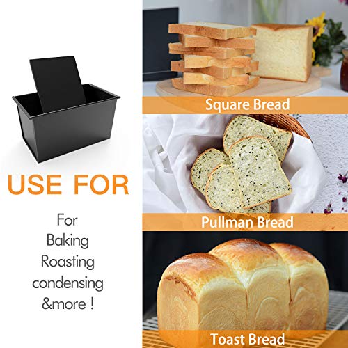 CHEFMADE Pullman Loaf Pan with Lid, 1Lb Dough Capacity Non-Stick Rectangle Flat Bread Pan, Carbon Steel Bakeware Toast Mold with Cover for Baking Bread - Black - size: Black 1 lb Flat