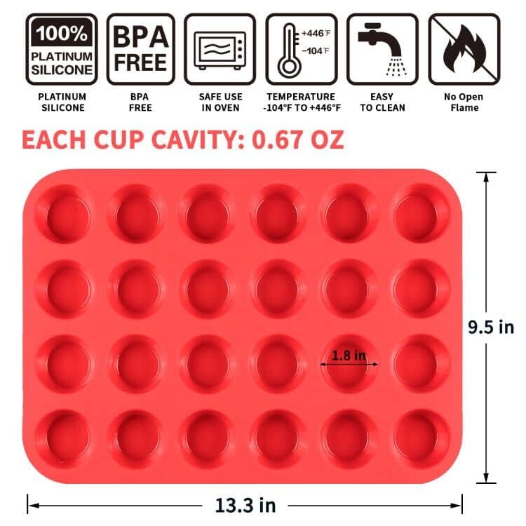 CAKETIME Silicone Mini Muffin Pan, 24 Cups Mini Cupcake Pans Silicone Muffin Tin for Baking Nonstick 2 Pack - size: 24-Cup Mini