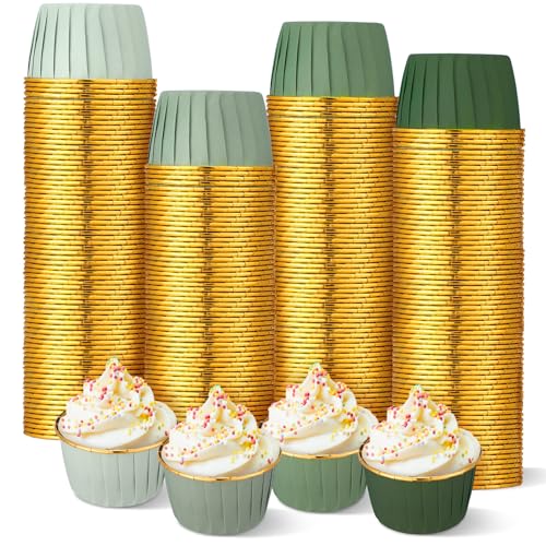 Geiserailie 100 Pcs Sage Green Cupcake Liners Cupcake Foil Wrappers - color: Sage Green, style: Classic