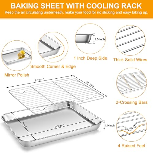 Homikit 9x7 Inches Mini Stainless Steel Baking Sheet with Wire Cooling Rack - size: 9x7x1