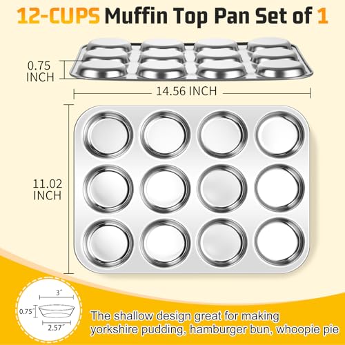 P&P CHEF 12-Cup Muffin Top Pan, Cupcake Pan with Shallow Side, 1PC & Silver