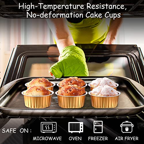 150 Pcs 5oz Aluminum Foil Baking Cup Disposable with Lids, Gold, Silver - color: Gold, Silver