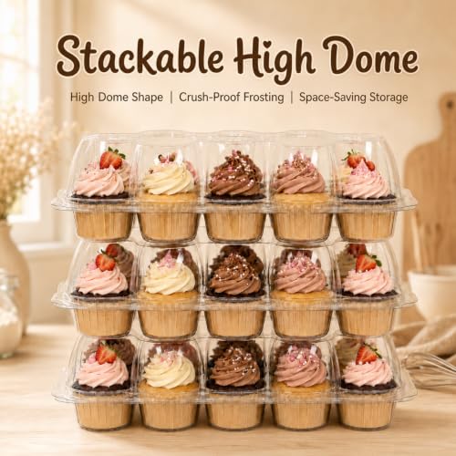 WIKDAY Plastic Cupcake Containers with Liners, 12 Count x 20 Sets