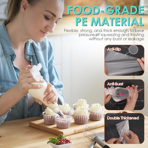 HOTEC 100Pcs 16 Inch Anti-Burst Disposable Piping Bags, Non-Slip Food Grade BPA-Free Pastry Bags for Cake, Cupcake, Cookie Cream Frosting Decorating Baking Supplies - size: 16inch 100pcs