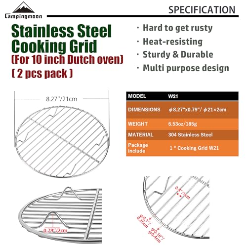 CAMPINGMOON 2pcs Round round cooling rack 304 Stainless Steel Cooking Grid Grill (φ8.3 inches, W21-2P) - color: φ8.3 inches, W21-2P