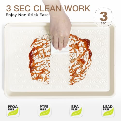 HONGBAKE Ceramic Coated Baking Sheet Pan Set of 3 with Floral Texture - color: Ceramic Cream