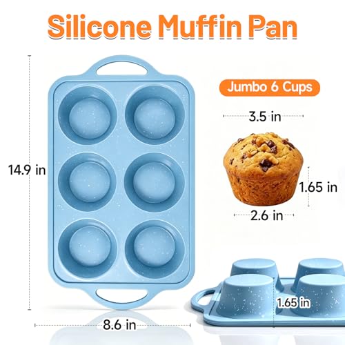 Jumbo Muffin Pan, Metal Reinforced Frame 3.5inch Jumbo Silicone Muffin Pan - color: Blue, size: Jumbo: 2pcs