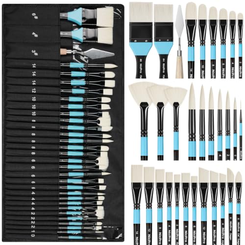 Nicpro 30pcs Paint Brush Set for Acrylic Painting, Oil, Watercolor, Gouache - color: Black-blue