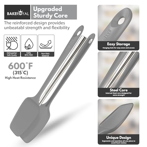BakeRoyal Silicone Spatula Set, 600°F Heat Resistant, 4 Piece BPA-Free Food Grade Silicone Kitchen Utensils Set for Baking, Cooking & Mixing, Non Stick Silicone Cooking Utensils Set - Gray - color: Gray